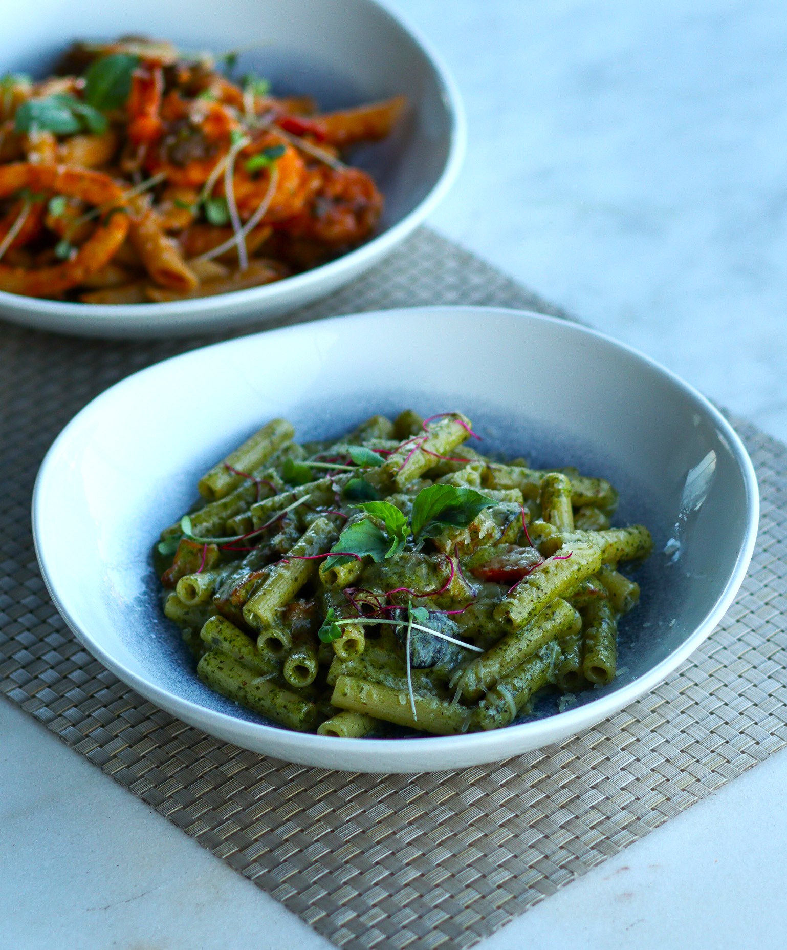 PESTO RIGATONI WITH EGGPLANT & SUN-DRIED TOMATO